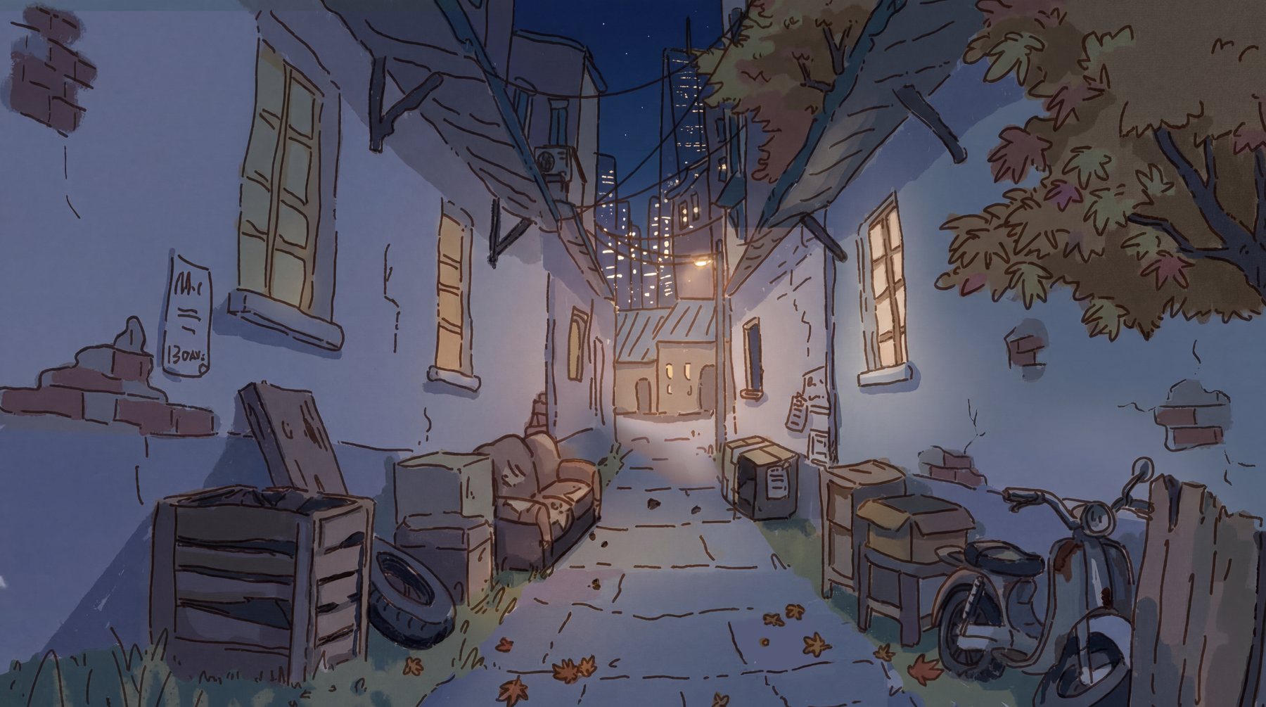 《PIKU》夜晚小巷场景