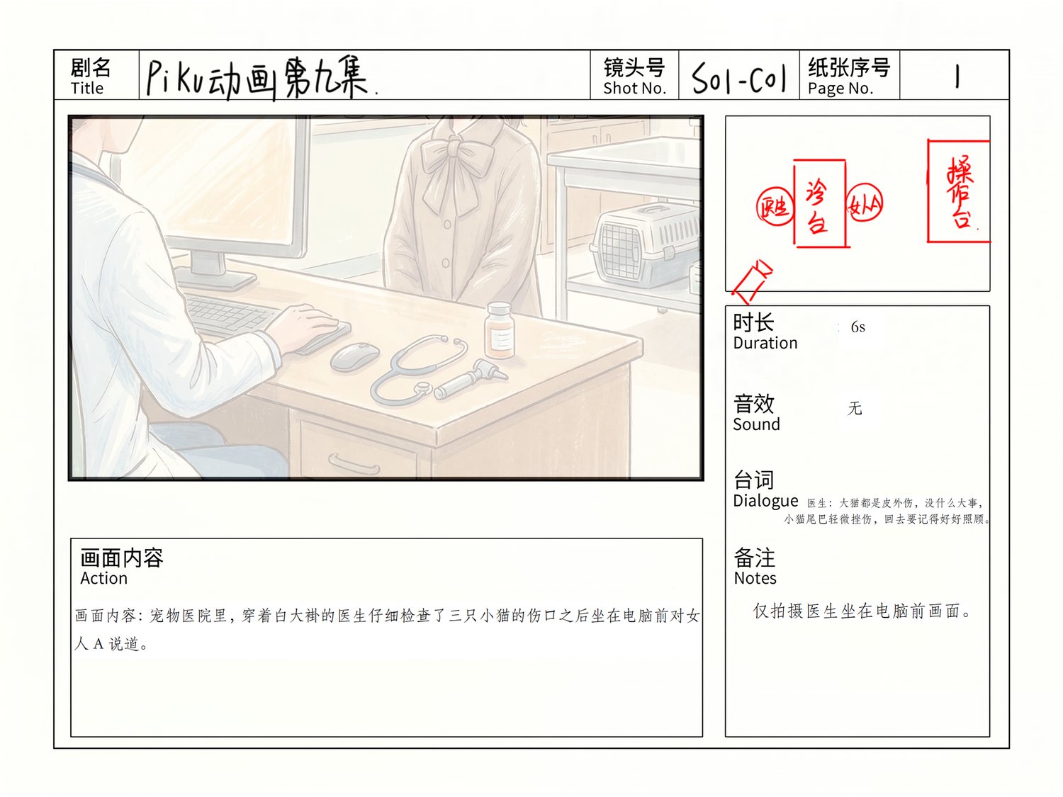 第九集分镜 S01，宠物医院场景